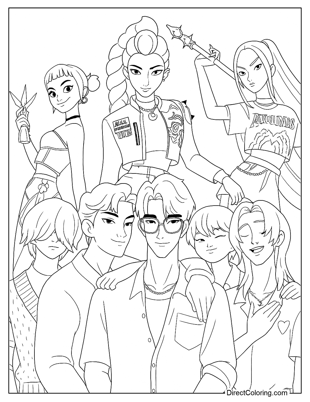 Huntrix and Saja Boys Coloring Page Free